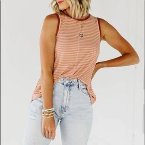 Hem & thread red striped tank top